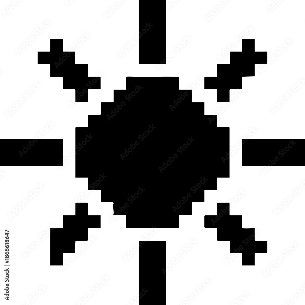 Fototapeta premium Pixelated Sun Icon Black Graphic Interface Element