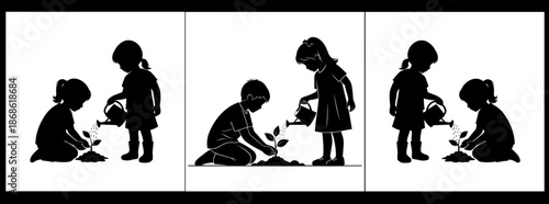 Silhouette illustration of a girl and her dog