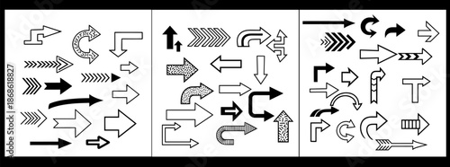 Collection of various black arrows and pointers on white background