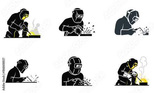 Welder Silhouette Icon Set – Industrial Welding Worker Safety Vector Collection