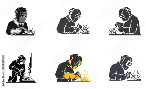 Welder Silhouette Icon Set – Industrial Welding Worker Safety Vector Collection