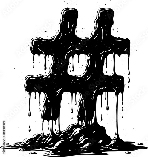 Black dripping hashtag symbol illustration on white background