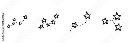 Constellation Star Patterns Line Icon Set In Doodle Style. Celestial Navigation And Astronomy Symbol Outline Sketch Collection. Hand Drawn Isolated Vector Illustration