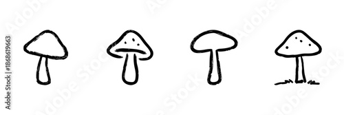 Mushroom Line Icon Set In Doodle Style. Fungi Identification And Nature Exploration Outline Sketch Collection. Botanical Study And Foraging Symbols. Hand Drawn Isolated Vector Illustration
