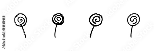Lollipop Line Icon Set In Doodle Style. Sweet Treats And Candy Illustration Outline Sketch Collection. Confectionery And Dessert Symbols. Hand Drawn Isolated Vector Illustration