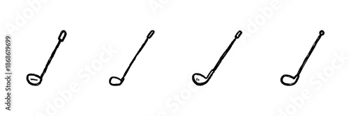 Golf Club Line Icon Set In Doodle Style. Sports Equipment, Leisure Activity, And Outdoor Recreation Outline Sketch Collection. Hand Drawn Isolated Vector Illustration
