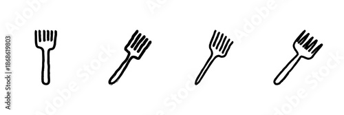 Four Fork Line Icon Set In Doodle Style. Culinary Tools And Dining Utensils Outline Sketch Collection. Kitchenware And Table Setting Essentials. Hand Drawn Isolated Vector Illustration
