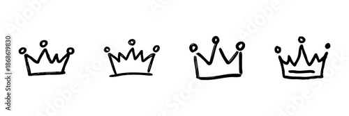 Crown Line Icon Set In Doodle Style. Royalty, Leadership, And Authority Symbol Outline Sketch Collection. Hand Drawn Isolated Vector Illustration