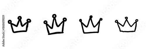 Crown Line Icon Set In Doodle Style. Royalty, Leadership, And Authority Symbols Outline Sketch Collection. Hand Drawn Isolated Vector Illustration