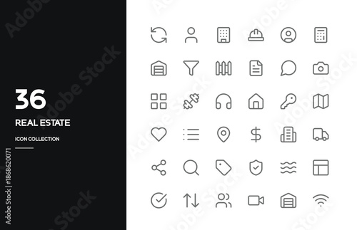 Real Estate Line Icons Set – Property, Housing, Realtor Dashboard, Perfect for real estate apps, agency websites, CRM dashboards, and marketing materials.