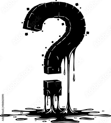 Black Dripping Question Mark Isolated Ink Art Illustration