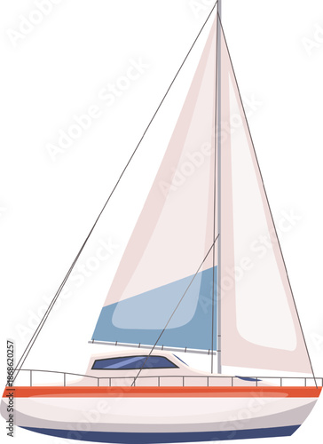 sailing yacht with white sail on calm water surface