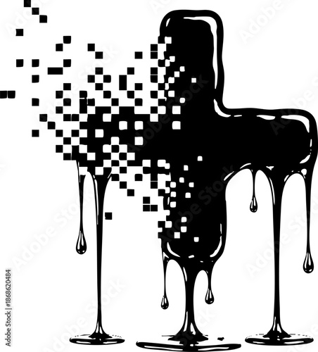 Plus Symbol Melting and Pixelating Digital Decay Graphic Design