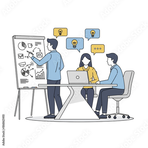 Team Discussing Project on Whiteboard Together.