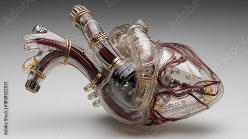 Futuristic Robotic Heart Implant with Advanced Cybernetic Technology, Artificial Intelligence and Biotech Medical Innovation Concept