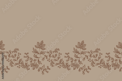 Vintage Floral patterns seamless background border embroidery ethnic batik retro. Flower motifs paisley batik. Brown silhouette watercolour flowers ikat design hand drawn. Vector illustration.