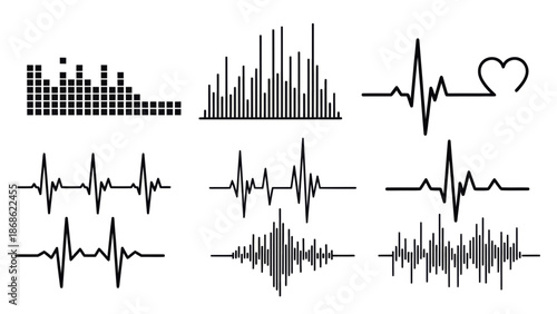 Heartbeat pulse lines vector set for medical design