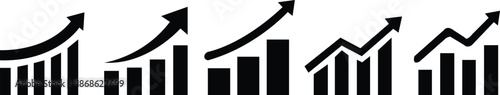 Growth icons. Profit growing icons set. Growing graph symbol. Arrow graph. Group bar chart. Finance increase progress Vector