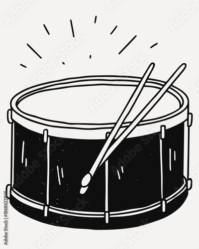 Drum Illustration: Hand-Drawn Percussion Instrument for Music, Rhythm, and Creative Projects - Black and White

