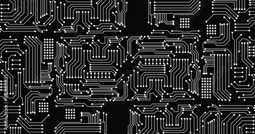 circuit board with electronic elements backdrop. UI and GUI panel design. Futuristic connected tech lines. FinTech background. Vector illustration. EPS 10