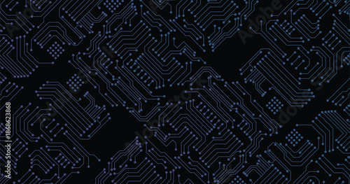 circuit board with electronic elements backdrop. UI and GUI panel design. Futuristic connected tech lines. FinTech background. Vector illustration. EPS 10