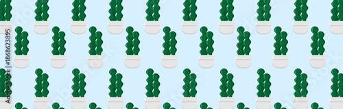 green cactus, potted pattern on a blue background,