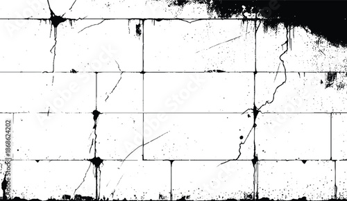 Vintage Distressed Wall Texture with Cracks. Cracked Cement Surface Monochrome Texture