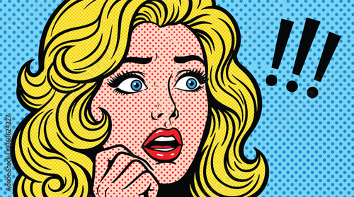 Blonde Woman in Pop Art Style with Scared Expression 