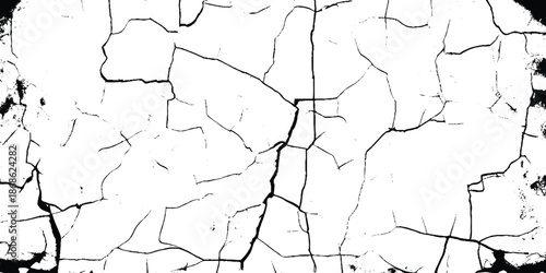 Broken Concrete Texture in High Contrast. Aged White Wall with Fracture Lines