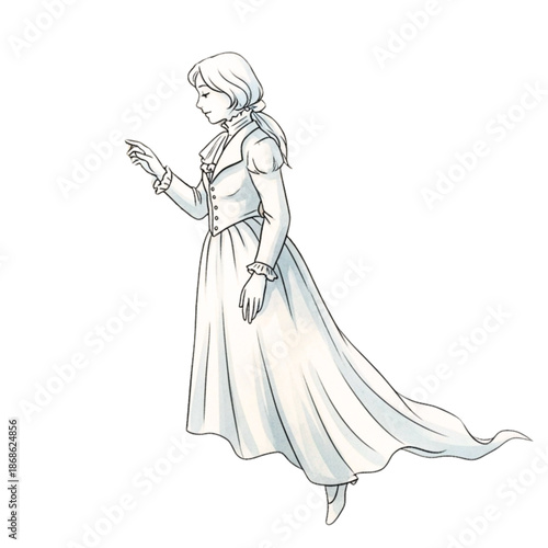 Victorian Lady Sketch: Elegant Vintage Fashion Illustration, Classic Style Art, Female Portrait