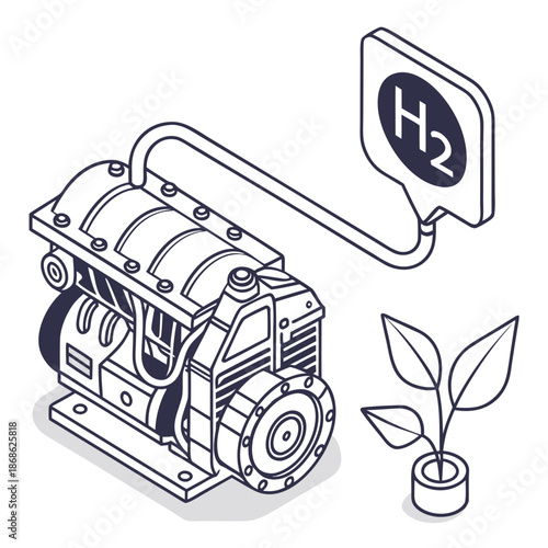 Hydrogen-powered engine illustration