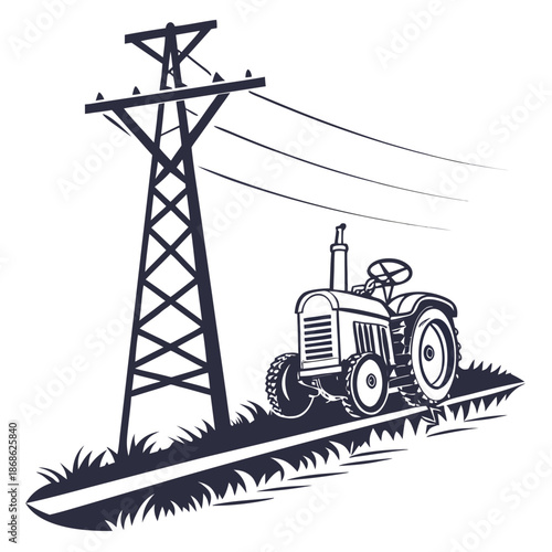 Tractor passing under power lines