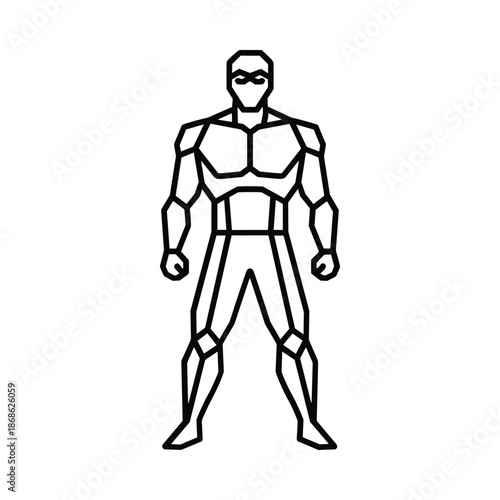 Superhero Standing Strong Black White Illustration