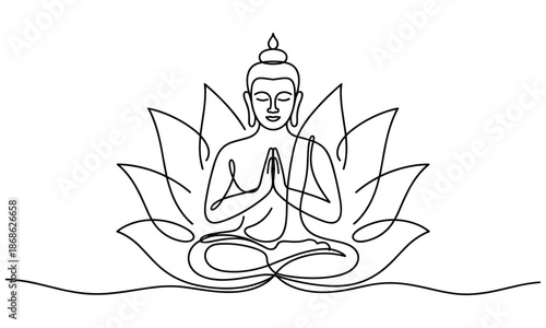 Meditation Buddha on Lotus Flower Line Art Design