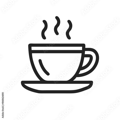 Сoffee cup with saucer icon silhouette front view. Vector logo of a Tea cup. Perfect for coffee, tea, comfort, cafe culture, menus and branding. Illustration isolated on white background.