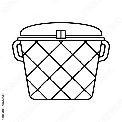 Black and white picnic basket with lid and handles outline