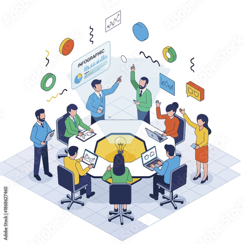 Team Collaboration Around Circular Table Meeting.