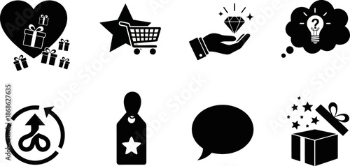 Modern Flat Black Icons E commerce Gifts Ideas Love Value.eps