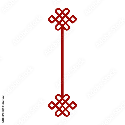 Chinese knot oriental ornament illustration in a flat minimalist style, a red symmetrical divider symbolizing good luck, prosperity and unity, perfect for Lunar New Year designs, festive borders