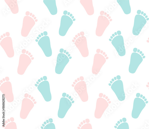 Gender Party Baby Footprint Seamless Pattern. Boy or Girl Reveal, Pink and Blue Vector Background. Nursery Cute Backdrop