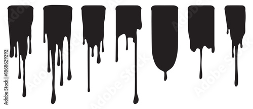 Black paint drips set isolated on white background. Vector illustration.