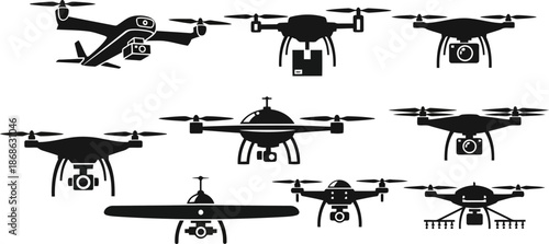 Black Silhouette Drone Icon Set.eps