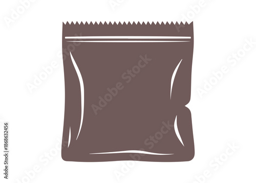 Icon of a black zip bag on a white space. Transparent plastic package. Ziplock food packet, PVC sachet. Waterproof snack pouch. Vector illustration isolated.