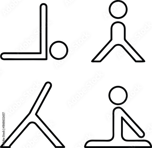 Minimal yoga asanas pack line art vector on transparent background