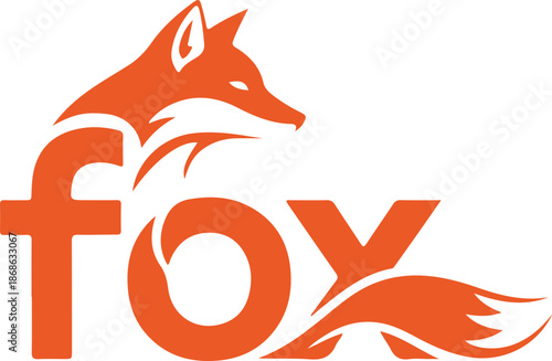A captivating orange fox wordmark logo with an integrated animal silhouette for branding