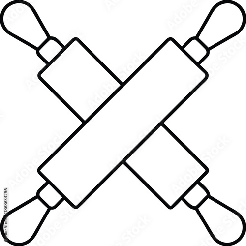 Rolling pin wooden line art vector illustration on transparent background