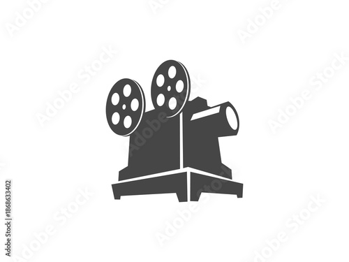 Retro old movie camera video camera vector icon symbol for cinema film shooting studio multimedia vintage design isolated on white background