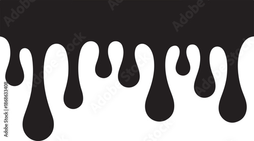 Black dripping oil stain, liquid drips or paint current vector ink silhouettes isolated
