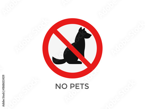 Prohibition sign no pet animals including dog and cat simple silhouette red crossed circle icon vector for rules public places restriction