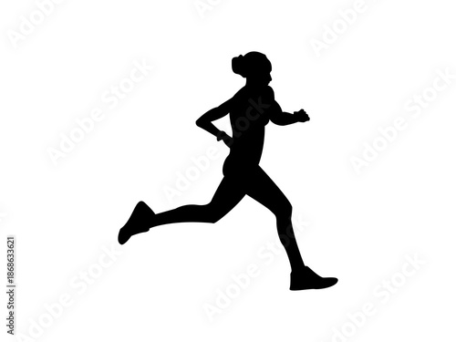 Silhouette of female marathon runner athlete jogging sport vector icon isolated on white background fitness competition training exercise design